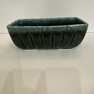 Vintage Hull Planter Green With Black F42  Ribbed Flutted 8.5” X 5”